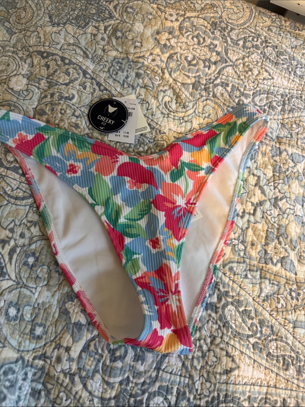 Hollister Floral Ribbed Cheeky Bikini Bottoms - Pink, Blue, Green